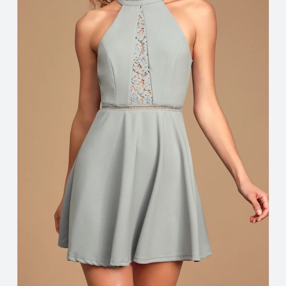 Lulu's Silver Sleeveless Halter A-Line Dress
